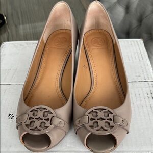 Tory Burch Taupe Peep Toe Heels